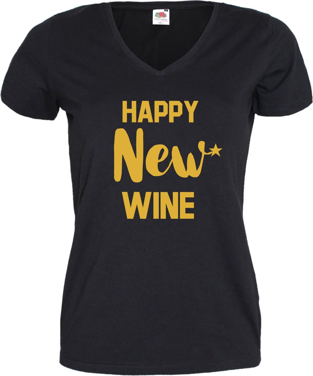 Nieuwjaar shirt voor dames Happy New Wine| Knallend het nieuwe jaar in! | Leuk shirt voor oud en nieuw 2020 | T-shirt dames nieuwjaar met tekst happy new wine.